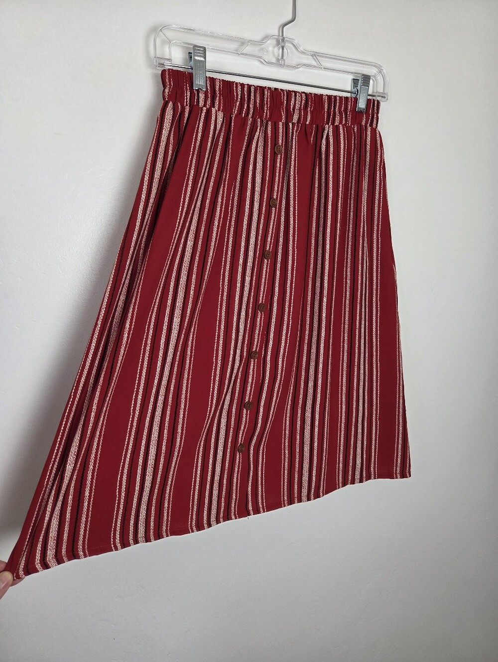 Mikarose Red Striped Skirt Midi Knee Length Summer Gypsy Hippie Indie Modest S